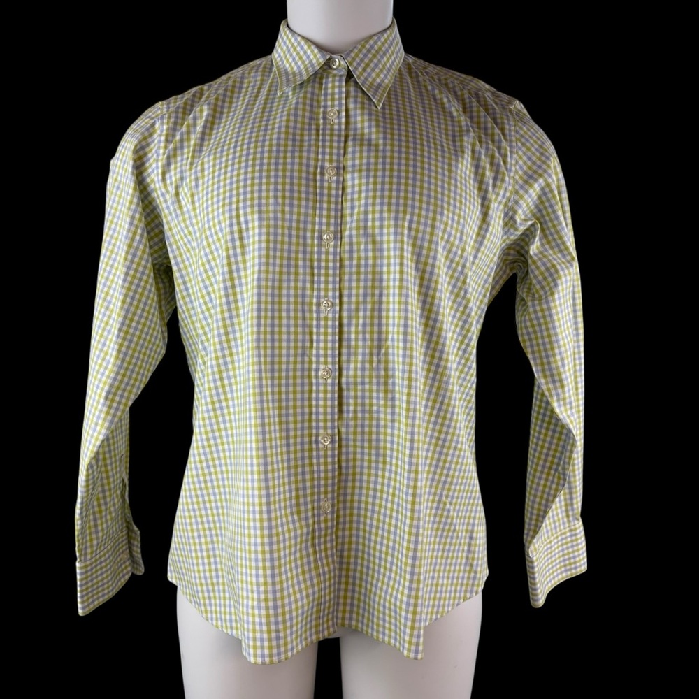 Lands End Womens Button Down Shirt Preppy Casual Size 18 Lime Checkered 769